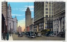 Michigan Boulevard, Looking North, Chicago postcard, 1926
