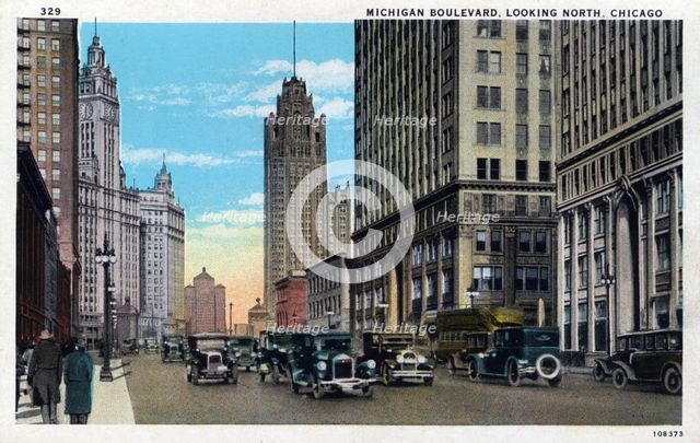 'Michigan Boulevard, Looking North, Chicago', postcard, 1926. Artist: Unknown