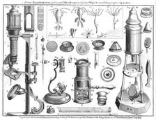 Microscopes and microscopical objects, 1750. Creator: Unknown