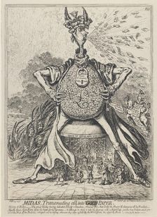 Midas, Transmuting all into Gold Paper, 1797. Artist: Gillray, James (1757-1815)