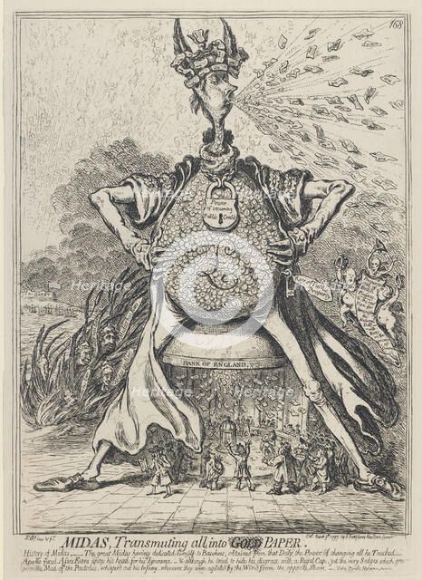 Midas, Transmuting all into Gold Paper, 1797. Artist: Gillray, James (1757-1815)