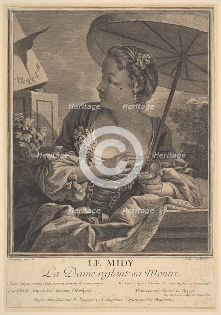 Midday. A Lady Setting Her Watch. Creator: G E Petit.