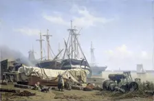 Midday break at a Shipyard on the Maas, 1865-1867. Creator: Johan Conrad Greive