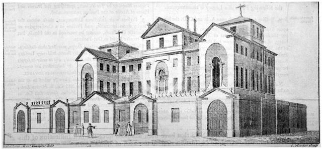 Middlesex Hospital, Mortimer Street, Marylebone, London, c1770.                  Artist: Edward Rooker