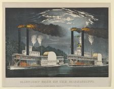 Midnight Race on the Mississippi, 1875., 1875. Creators: Nathaniel Currier, James Merritt Ives, Currier and Ives
