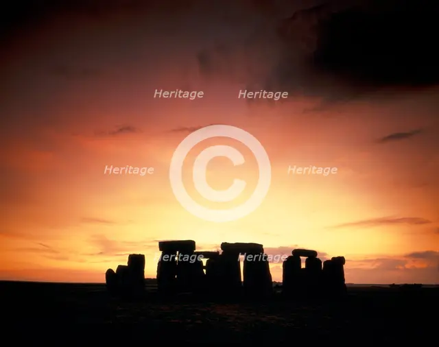 Midsummer sunset, Stonehenge, Wiltshire, 1987. Artist: John Critchley