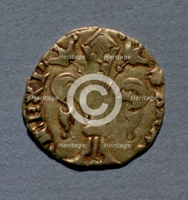 Mig Flori (Catalan name), coin of the reign of Peter III, minted in Barcelona, reverse.