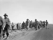Migratory agricultural workers - cotton hoers, near Los Banos, California, 1939. Creator: Dorothea Lange