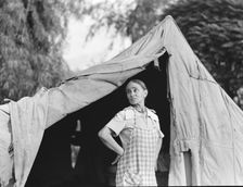 Migratory woman, Greek, living in a cotton camp near Exeter, California, 1936. Creator: Dorothea Lange
