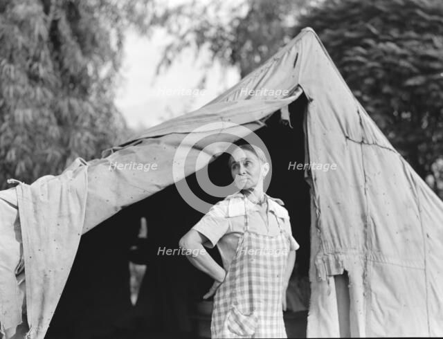 Migratory woman, Greek, living in a cotton camp near Exeter, California, 1936. Creator: Dorothea Lange.