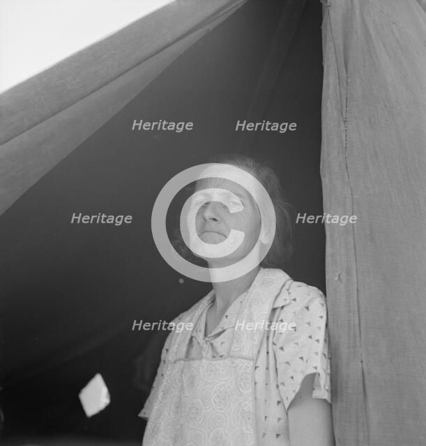 Migrant woman from Arkansas living in contractor's camp near Westley, California, 1939. Creator: Dorothea Lange.