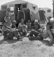 Migrant family in Farm Security Administration camp, Westley, California, 1938. Creator: Dorothea Lange