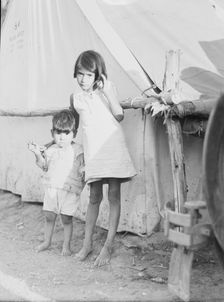 Migrant Mexican children in contractor's camp at time of early pea harvest, Nipomo, California, 1935 Creator: Dorothea Lange