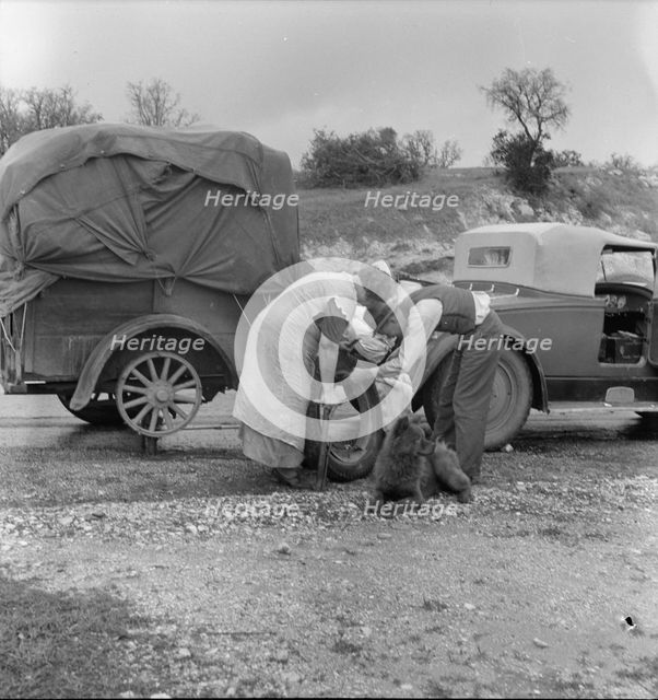 Migrant pea pickers on the road, California, 1936. Creator: Dorothea Lange.