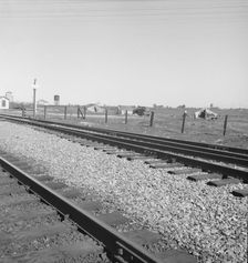 Migrants tents...along the right of way of the Southern Pacific, near Fresno, CA, 1939. Creator: Dorothea Lange