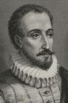 Miguel de Cervantes, (1547-1616), Spanish writer, 1856. Author of Don Quixote. Creator: Charles Geoffroy