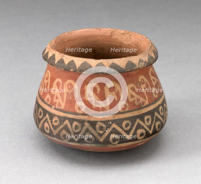 MIiniature Jar with Geometric Motifs and Abstract Birds, A.D. 1450/1532. Creator: Unknown.