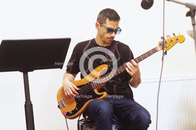 Mikele Montolli, Basil Hodge Quintet, Jazz Africa, Loughton Methodist Church, Essex, Apr 2023. Creator: Brian O'Connor.