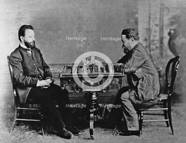 Mikhail Chigorin (1850-1908) and William Steinitz (1836-1900) in Havana, 1880, 1880. Artist: Anonymous  
