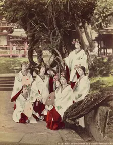 Miko, or Performing in A Temple Dancing at Nara, about 1890. Creator: Kusakabe Kimbei