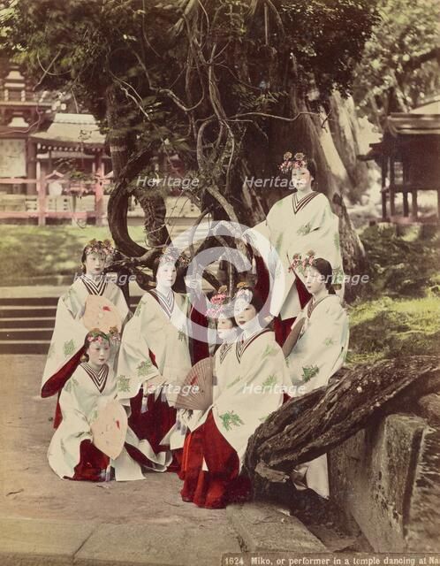 Miko, or Performing in A Temple Dancing at Nara, about 1890. Creator: Kusakabe Kimbei.