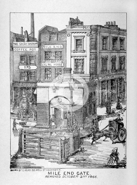 Mile End Gate, Mile End Road, Stepney, London, 1866. Artist: C Read