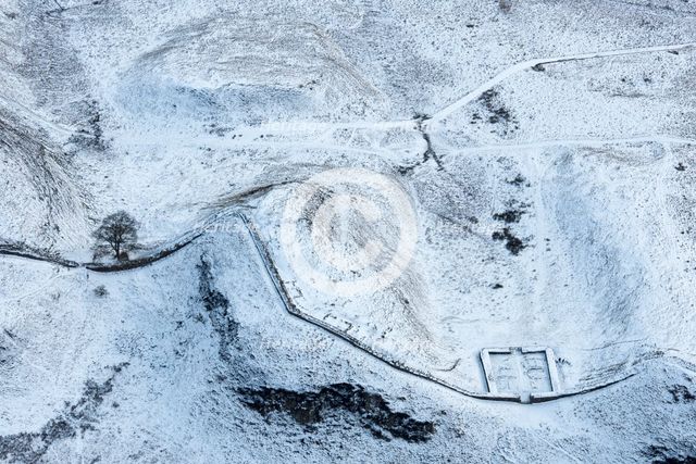 Milecastle 39 and Sycamore Gap Tree on Hadrian's Wall in the snow, Northumberland, 2018. Creator: Emma Trevarthen.