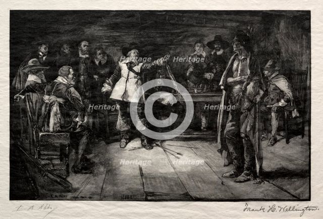 Miles Standish's Challenge, 1887. Creator: Frank H. Wellington (American, 1858-1911).