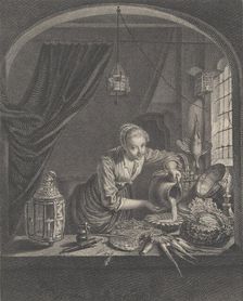 Milkmaid after the painting of G.Dou in the Cabinet of Mr. Poullain, mid-17th century. Creator: Charles François Adrien Macret