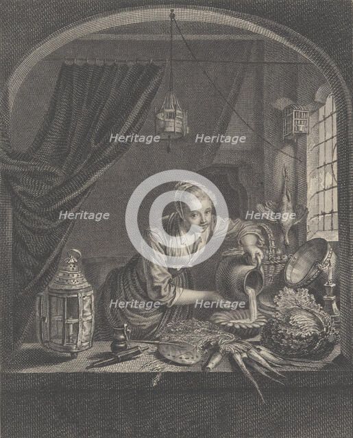 Milkmaid after the painting of G.Dou in the Cabinet of Mr. Poullain, mid-17th century. Creator: Charles François Adrien Macret.