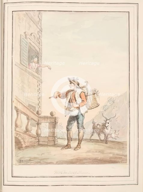 Milkman of Rome, leaf from 'A Collection of Dresses by David Allan Mostly from Nature', 1776. Creator: David Allan.