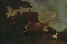 Milking the cow, 1717-1767. Creator: Norbert Grund