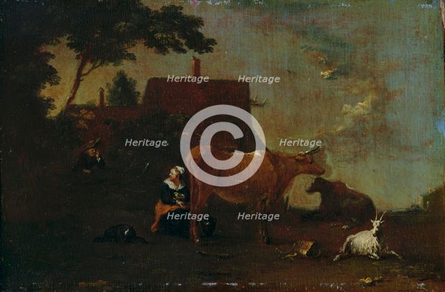 Milking the cow, 1717-1767. Creator: Norbert Grund.