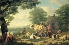 Milking Time, 1710-1763. Creator: Jan van Gool