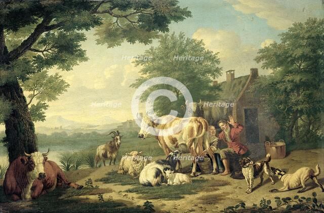 Milking Time, 1710-1763. Creator: Jan van Gool.