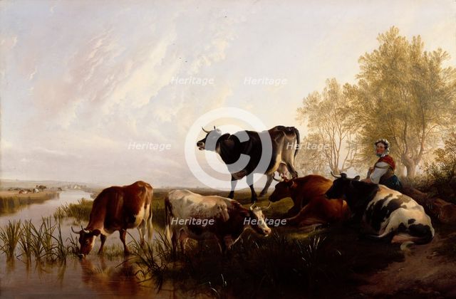 Milking Time in the Meadows, 1869. Creator: Thomas Sidney Cooper.
