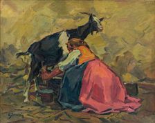 Milking, around 1937. Creator: Gustav Mally