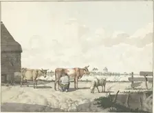 Milking farmer, 1700-1800. Creator: W. Barthautz