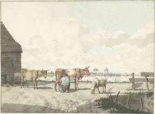 Milking farmer, 1700-1800. Creator: W. Barthautz