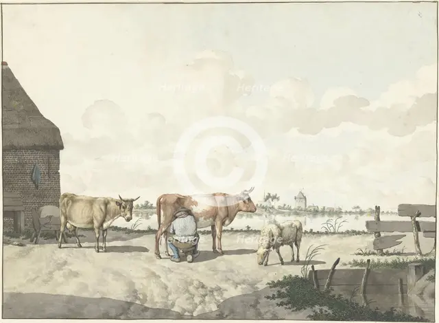 Milking farmer, 1700-1800. Creator: W. Barthautz.