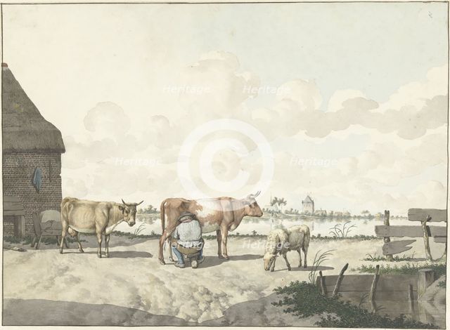 Milking farmer, 1700-1800. Creator: W. Barthautz.