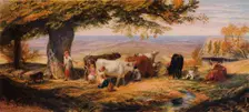 Milking in the Field c1847. Artist: Samuel Palmer