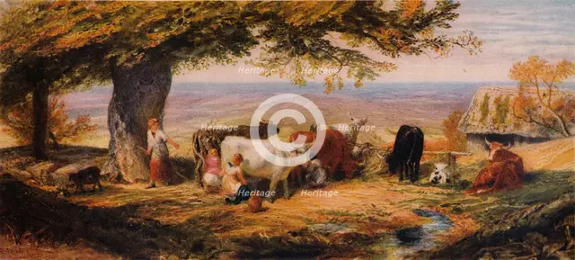 'Milking in the Field', c1847.  Artist: Samuel Palmer.