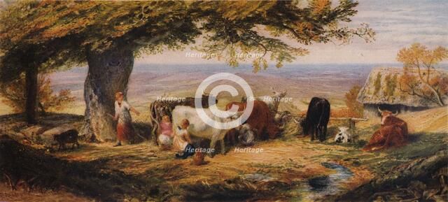 'Milking in the Field', c1847.  Artist: Samuel Palmer.