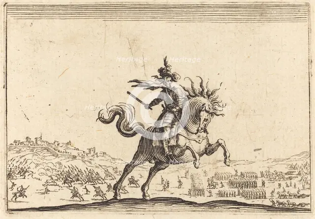 Military Commander on Horseback, c. 1622. Creator: Jacques Callot.
