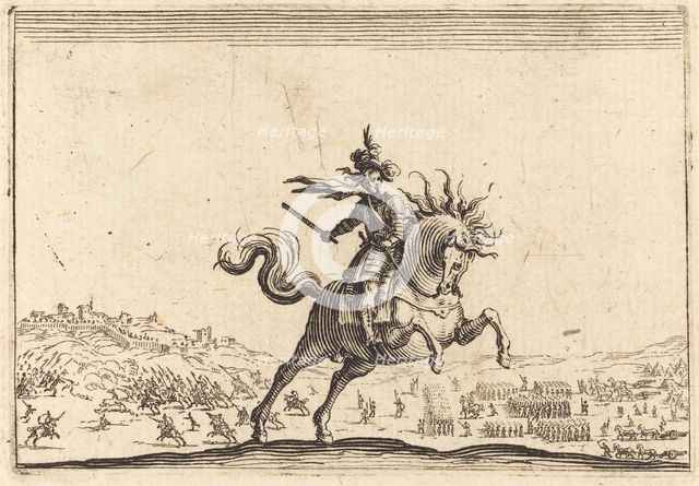 Military Commander on Horseback, c. 1622. Creator: Jacques Callot.