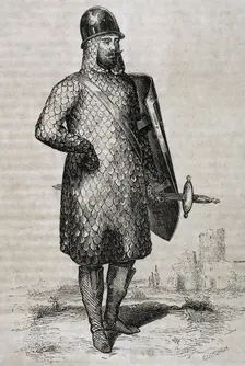 Military costume of the Goths, 1852. Creator: Coderch