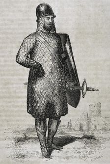 Military costume of the Goths, 1852. Creator: Coderch