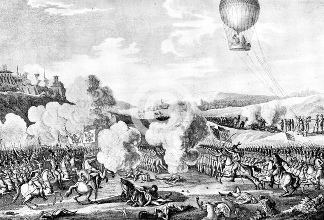 Military Ballooning a Century Ago: the French victory at the Battle of Fleurus, June...1794, (1898). Creator: Carl Hentschel.