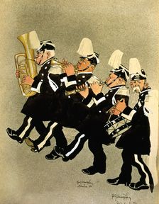 Military band, caricature, 1900